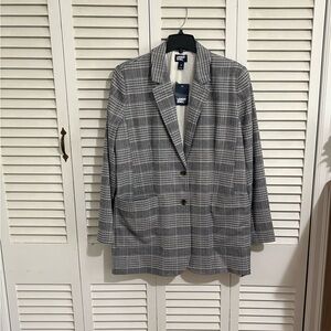 Lands' End Black and Pink Plaid Blazer